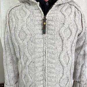 Vintage Italian 90s Energie Man’s XXL Jacket Undyed Wool Cable Knit Fisherman